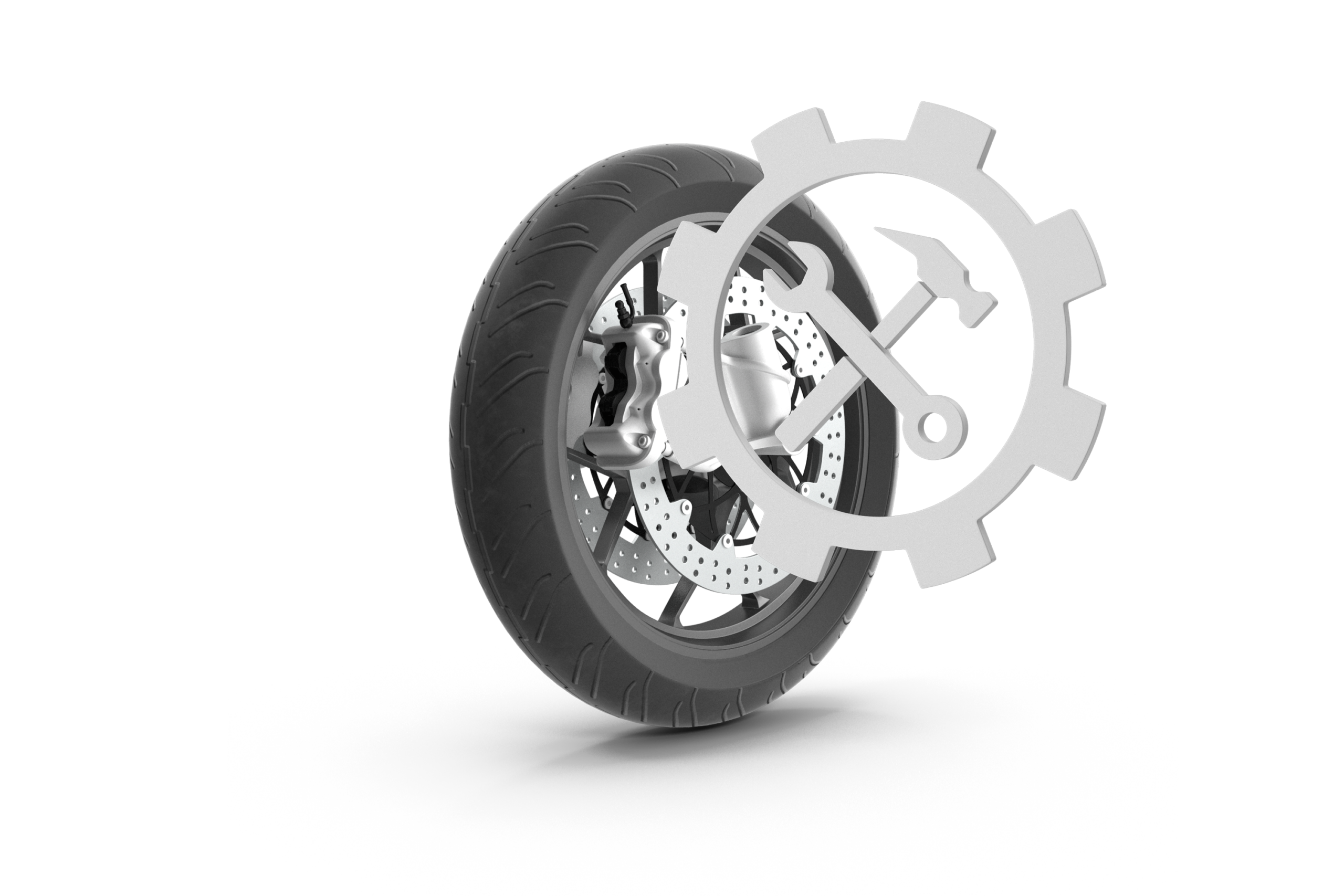 Motorradreifen mit Werkzeugsymbol für Reparatur