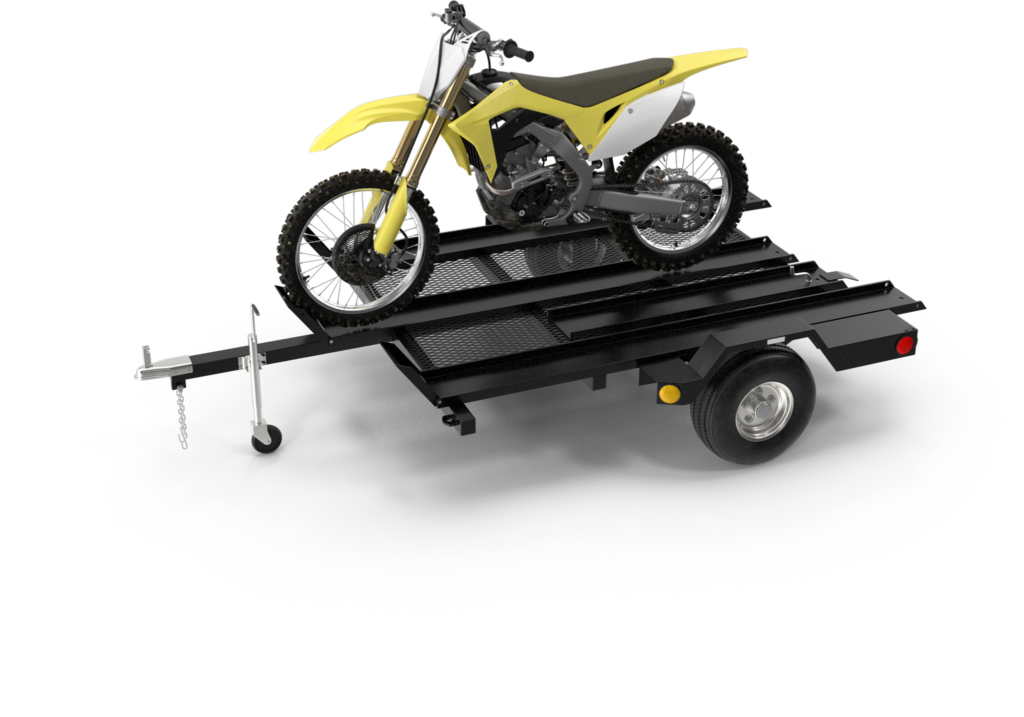 Motorradtransportanhänger mit gelbem Motorrad